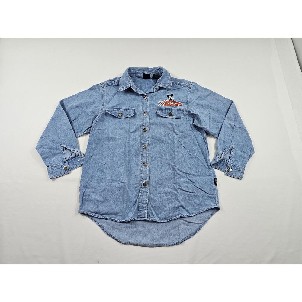 Mickey Mouse Classic Unlimited Denim Cotton Button Down Pocket Shirt M 1990s
